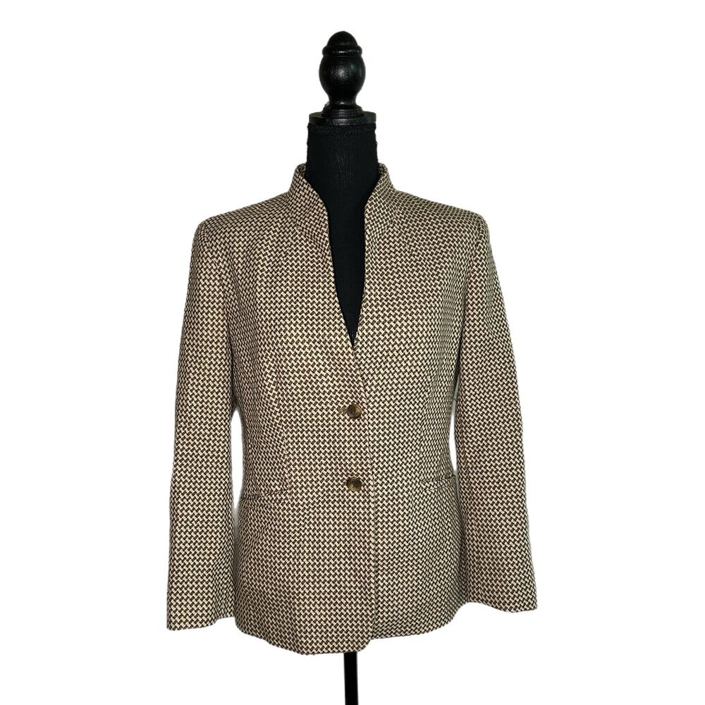 C22 Talbots Women’s Brown Houndstooth Wool Blazer, Size 10